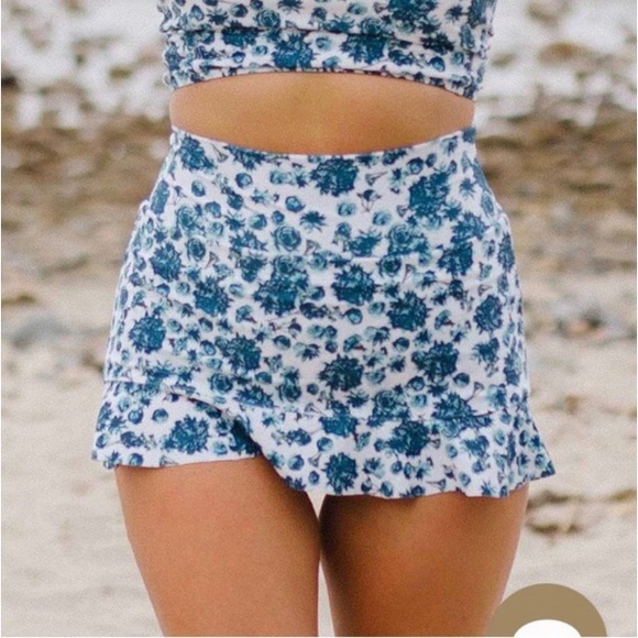 NWOT Albion Santorini High Waisted Blue Floral Swim Skirt XXL Feminine Modest - Picture 2 of 16